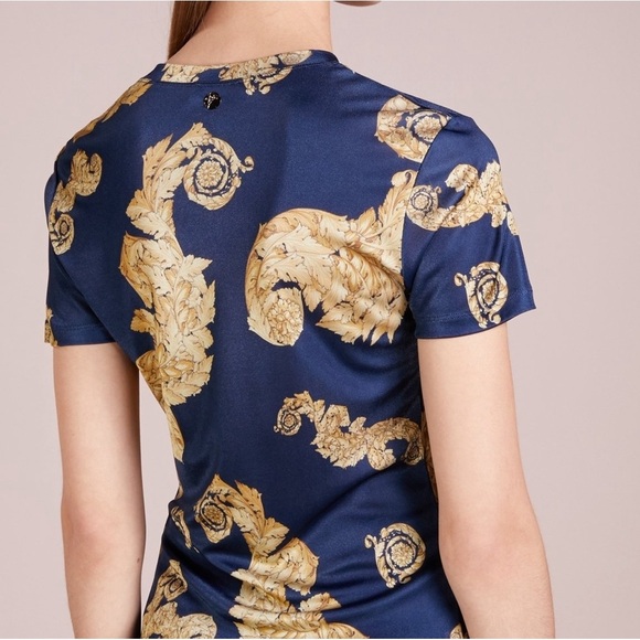 Versace Jeans Couture Navy Blue Gold Chromo Couture T-Shirt Semi Sheer Long Sm - Picture 4 of 11